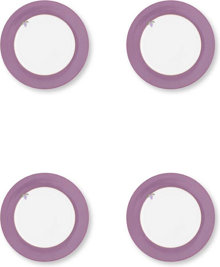 Pip Studio Lily & Lotus set van vier dinerborden 26.5cm porselein Lila of paarse rand