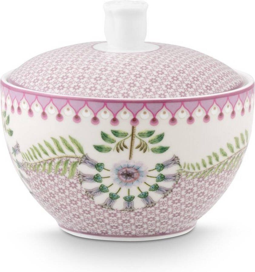 Pip Studio Lily & Lotus Tiles Lilac sugar bowl 300ml Suikerpot Lily & Lotus Lily 300 ml Lila suikerpot bloemen vaatwasserbestendig