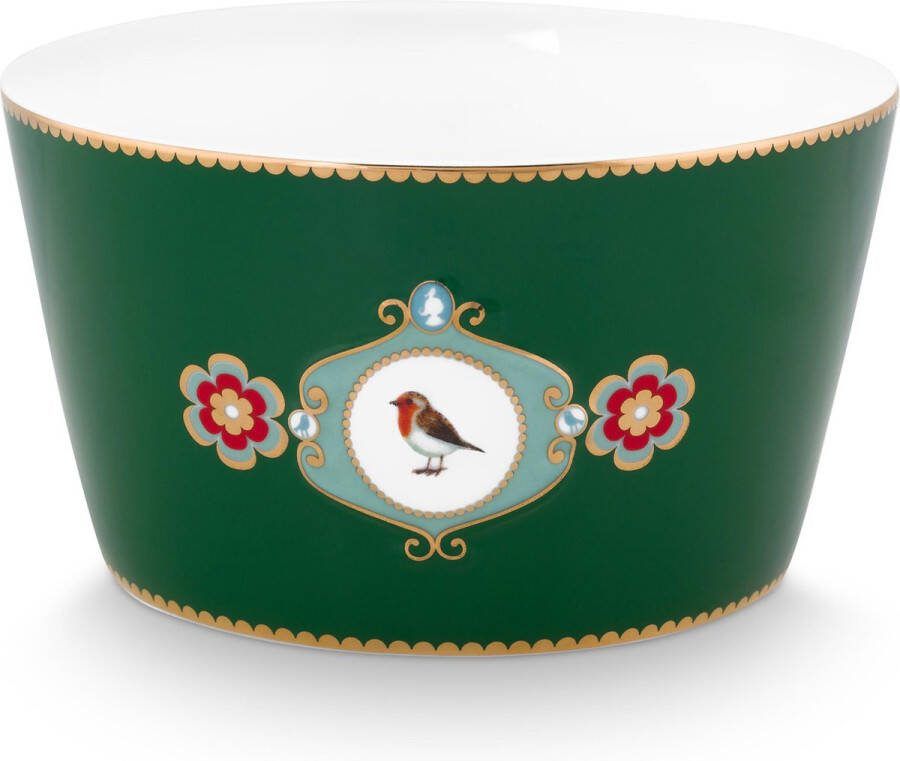 Pip Studio Love Bird Dark Green kom 15cm medaillion donkergroene kom met vogel