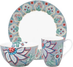 PiP Studio Ontbijtset Flower Festival blauw Porselein Ontbijtbord mok schotel giftbox