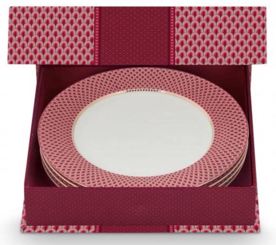 Pip Studio oriental flower dark pink cadeauset van 4 dinerborden 26cm flower festival roze