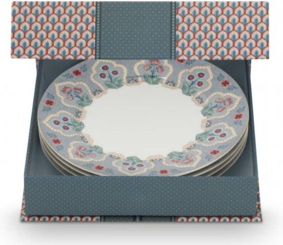 PiP Studio oriental flower festival blauw cadeauset van 4 ontbijtborden 21cm porselein
