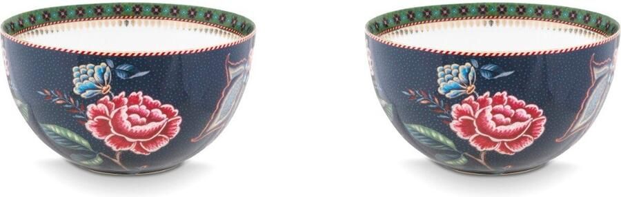 Pip Studio Berry Blues Blue kommen set van twee donkerblauw met bloemen porselein