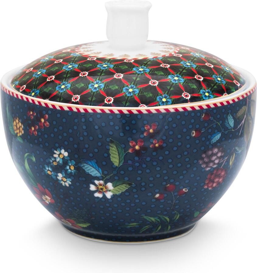 Pip Studio Berry Blues Blue suikerpot 300ml Donkerblauwe suikerpot met bloemen porselein