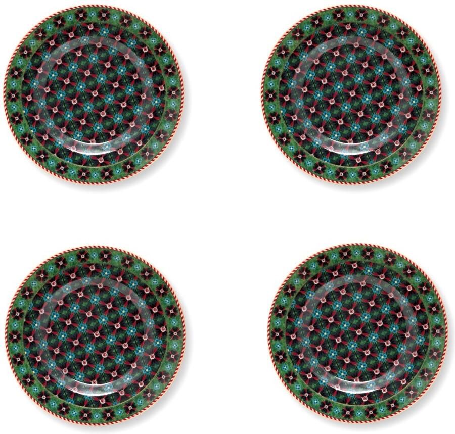 Pip Studio Berry Blues Clover Green set van vier petit four bordjes donkerblauw met groene klaver porselein