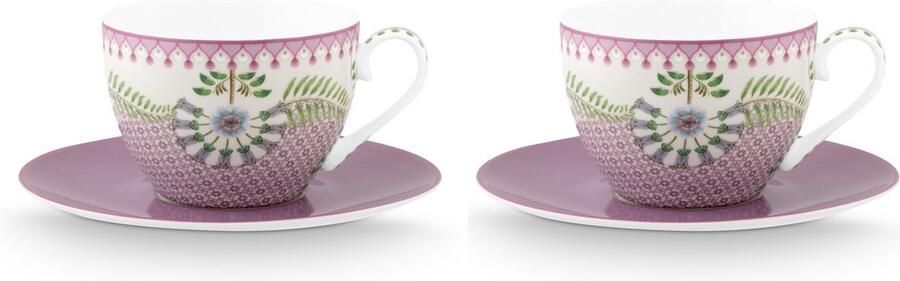 Pip Studio Cup and Saucer Lily&Lotus Tiles Lilac 280ml Kop & Schotel Lily & Lotus Lila set van 2