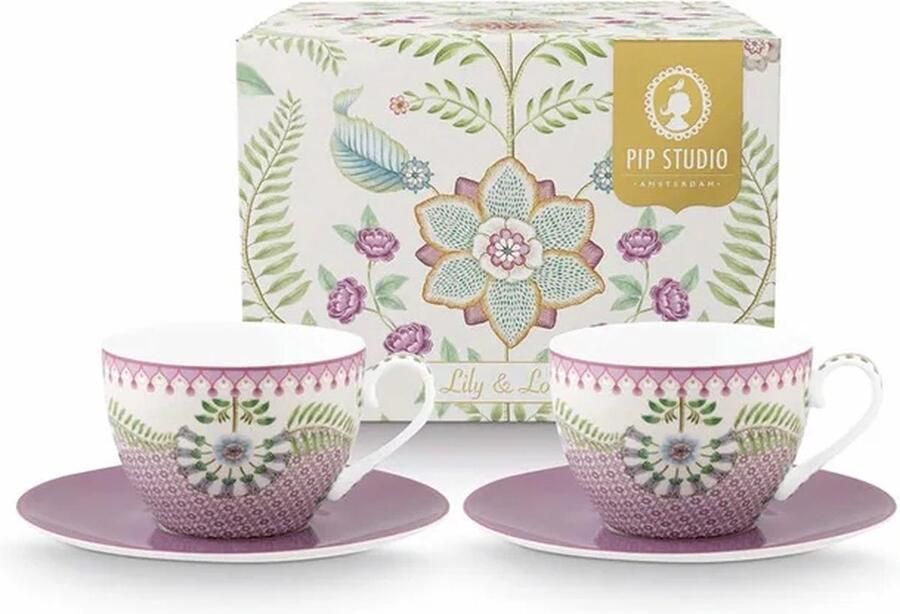 Pip Studio Lily & Lotus kop & schotel 280ml set van twee porselein lila