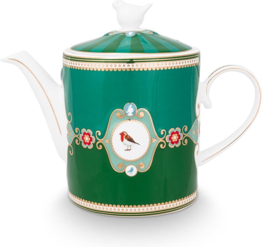 Pip Studio Love Birds green emerald Theepot 1.3 ltr groen porselein