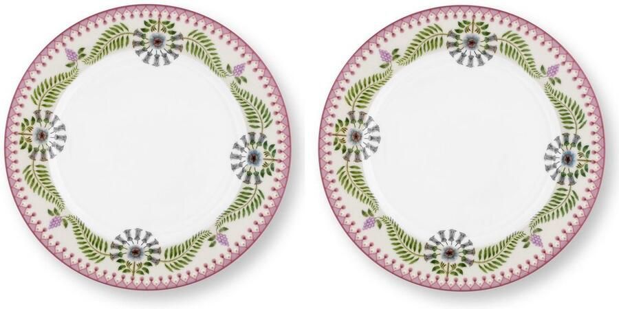 Pip Studio Plate Lily&Lotus Off White 23cm bord 23 cm set van 2 Lily & Lotus Lila