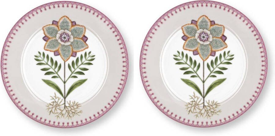 Pip Studio Plate Lily&Lotus Off White 21cm Ontbijt Lunch bord set van 2 Lily & Lotus