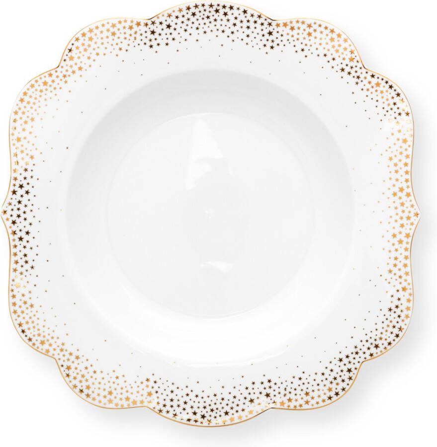 Pip Studio Royal winter white diepbord ⌀23.5cm soepbord wit goudaccenten porselein kerstdiner