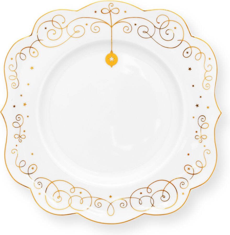 PiP Studio Royal winter white dinerbord ⌀28 cm porselein wit dinerbord goud accenten kerstservies