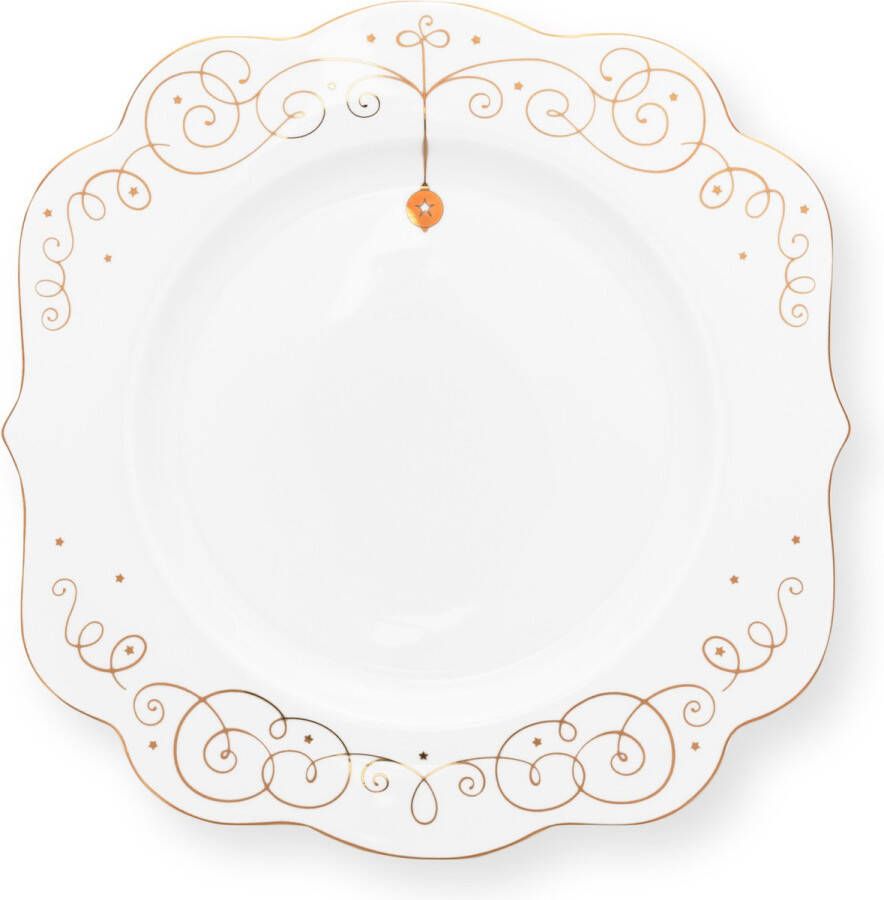 Pip Studio Royal winter white gebaksbord ⌀17cm wit porselein goud accenten kerstbal kerstservies