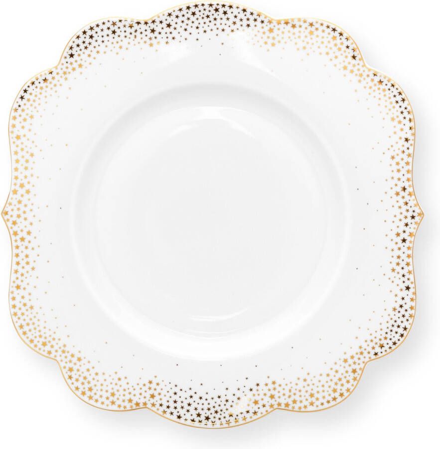 PiP Studio Royal winter white ontbijtbord ⌀23.5cm porselein gouden sterren wit bord kerstservies