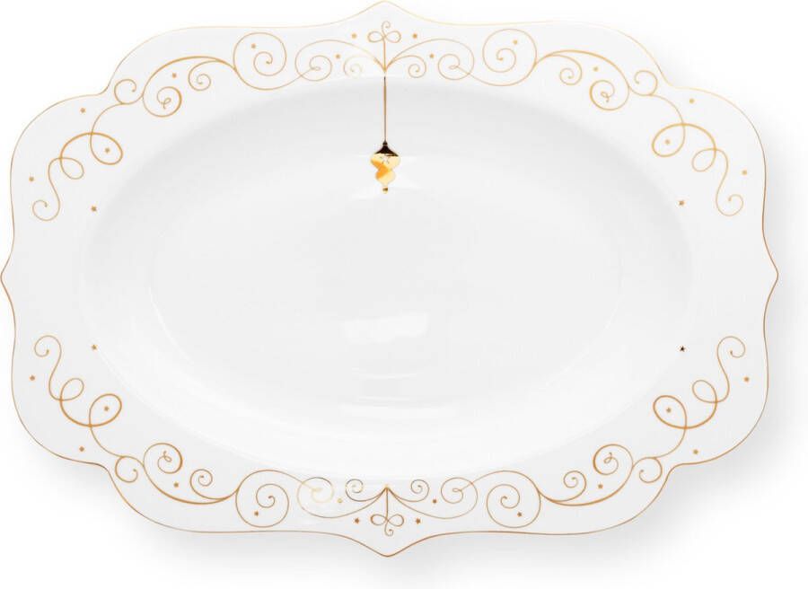 PiP Studio Royal winter white serveerschaal wit ovaal 40x28.5cm porselein goudaccenten kerstservies