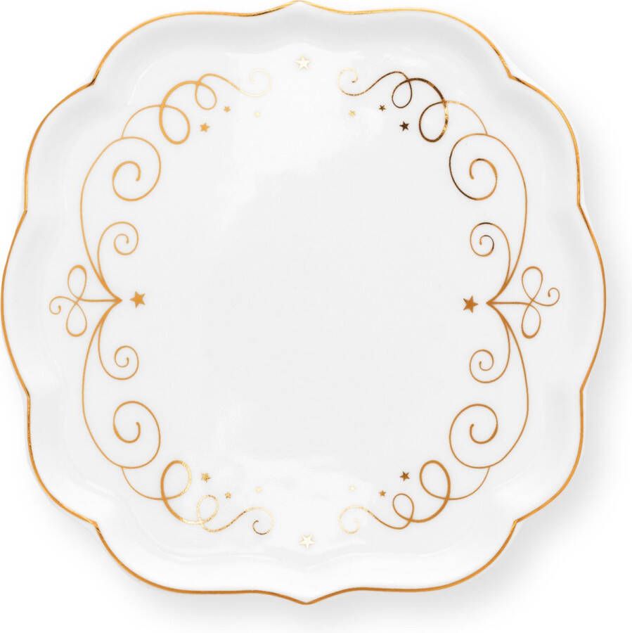 PiP Studio Royal winter white teatip ⌀10cm porselein wit bordje voor theezakje goud accenten