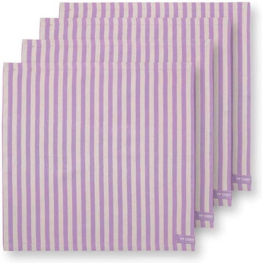 Pip Studio Servet set van VIER Stripes lila 40 x 40 cm katoen