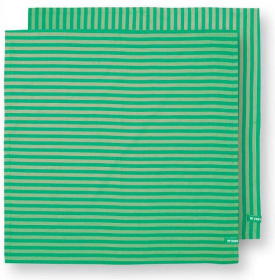 Pip Studio set van 2 keukenhanddoeken gestreept groen 65x65cm