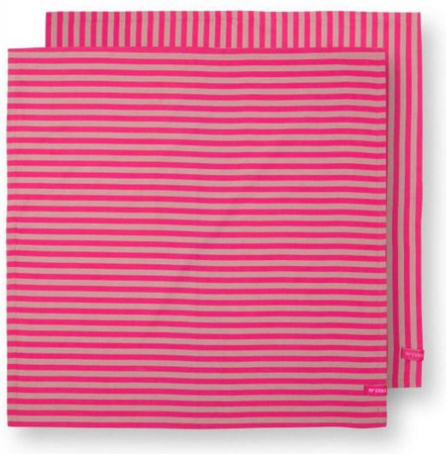 Pip Studio set van 2 keukenhanddoeken gestreept roze 65x65cm