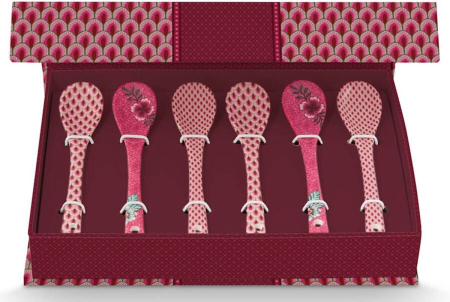 Pip Studio Theelepels Giftset Teaspoons Oriental Flower Festival Dark Pink 13cm