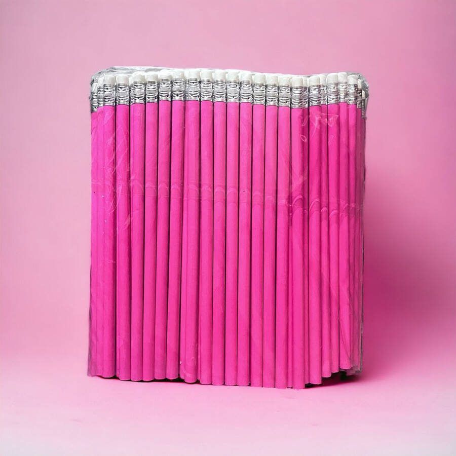 Pippashop 200 stuks houten potloden ongeslepen met gum roze