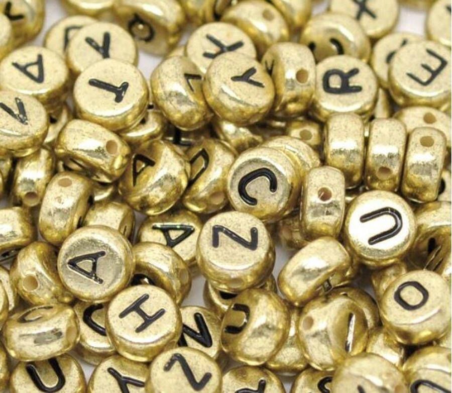 Pippashop 500 stuks goudkleurige ronde kralen alfabet