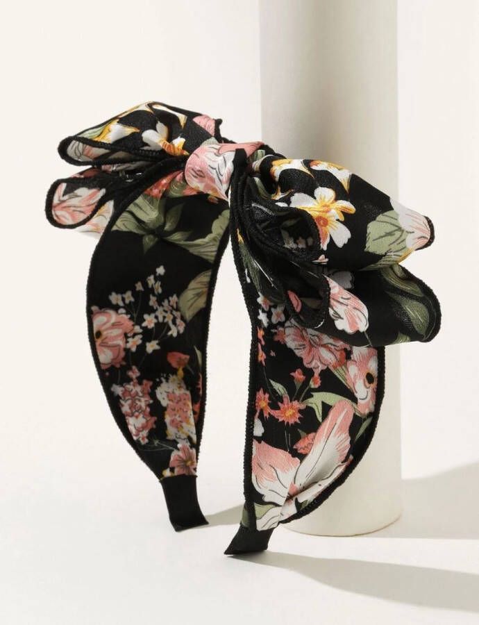 Pippashop Haarband diadeem zwart met bloemen