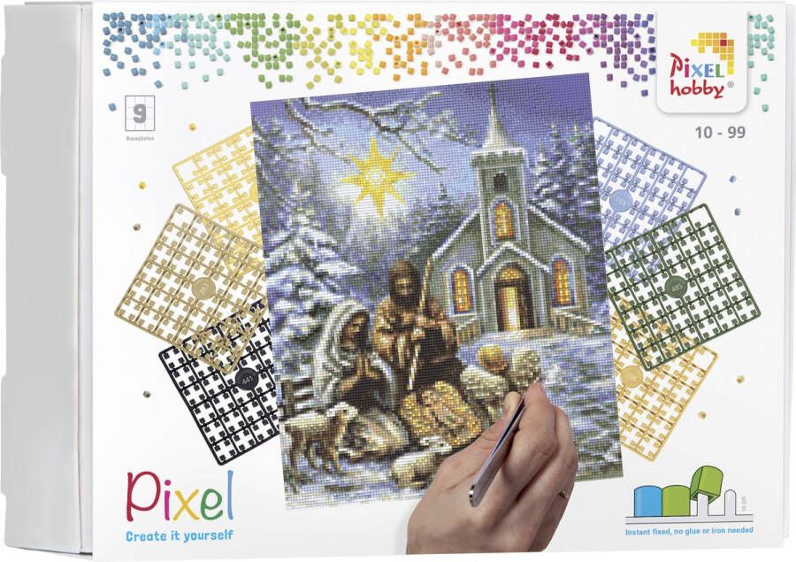 PIXELHOBBY geschenkdoos KERST 9 basisplaten Kerk