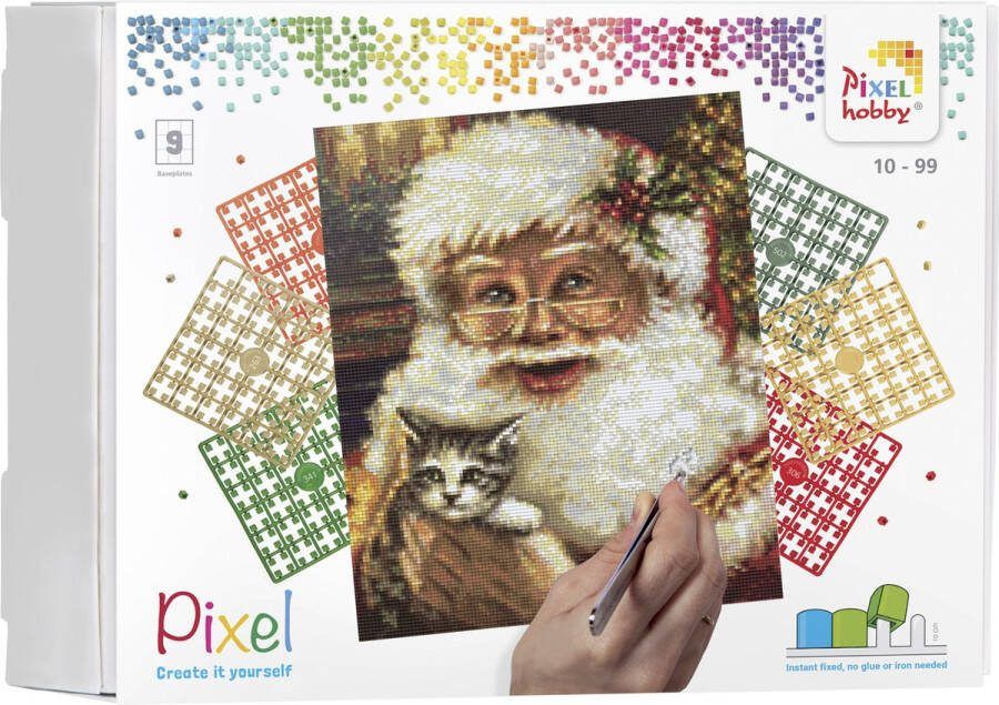 PIXELHOBBY geschenkdoos KERST 9 basisplaten Kerstman met poes
