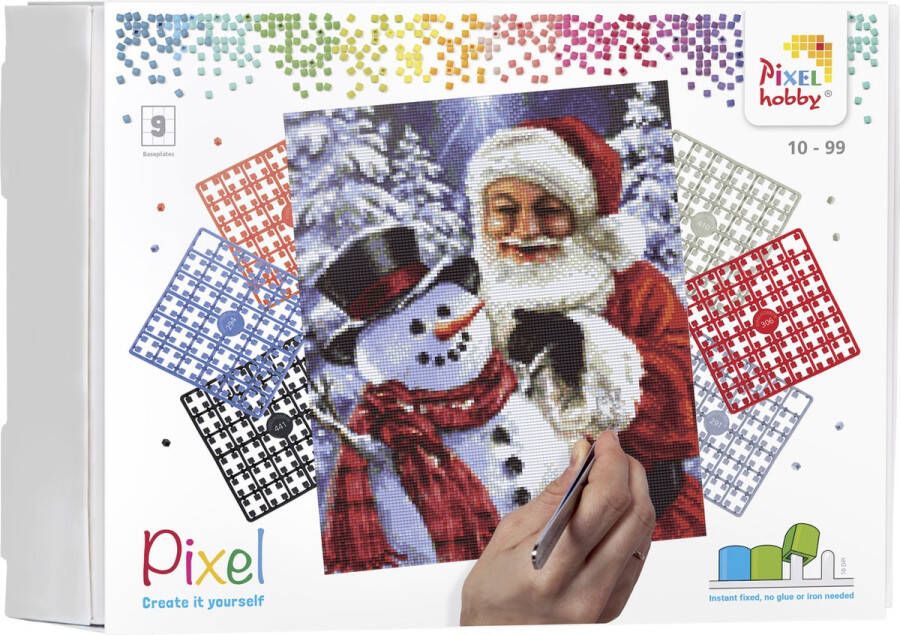 PIXELHOBBY geschenkdoos KERST 9 basisplaten Kerstman met Sneeuwman