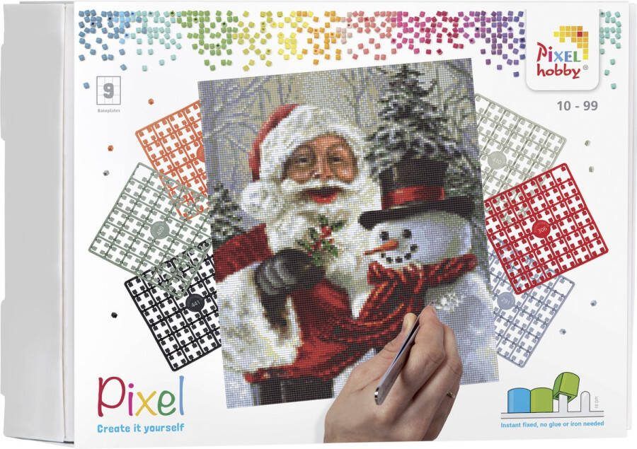PIXELHOBBY geschenkdoos KERST 9 basisplaten Kerstman met sneeuwman
