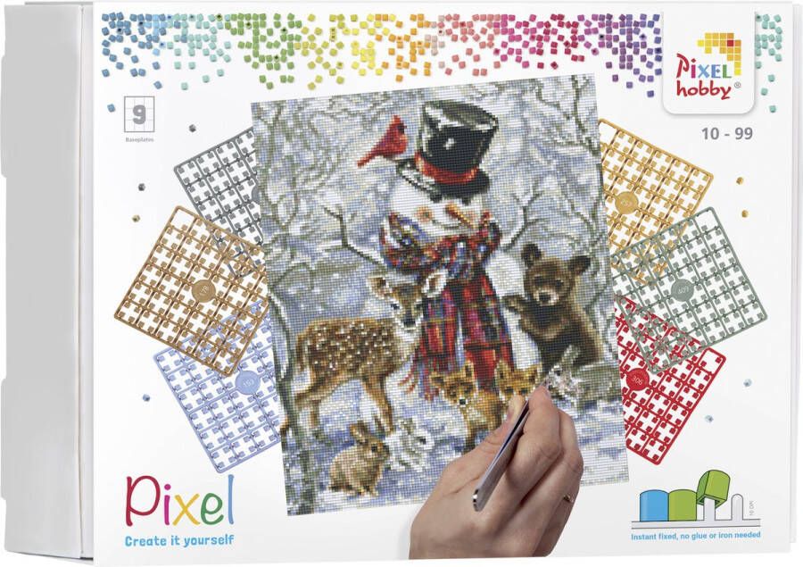 PIXELHOBBY geschenkdoos KERST 9 basisplaten Sneeuwman met dieren