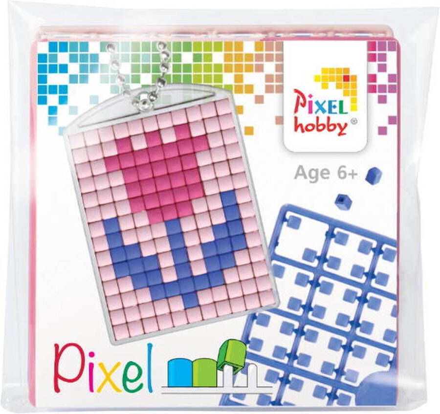 PIXELHOBBY Medaillon Sleutelhanger Startset roze tulip