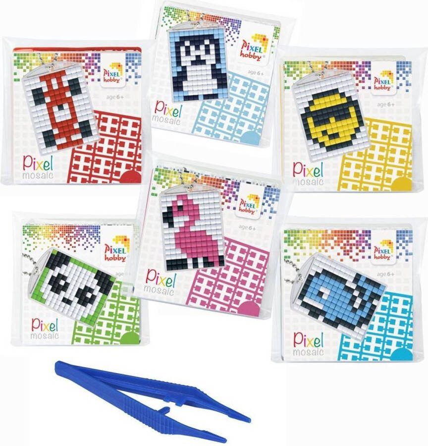 PIXELHOBBY Medaillons Sleutelhangers | 6 st | 1 Pincet | met gratis Kerst Sleutelhanger