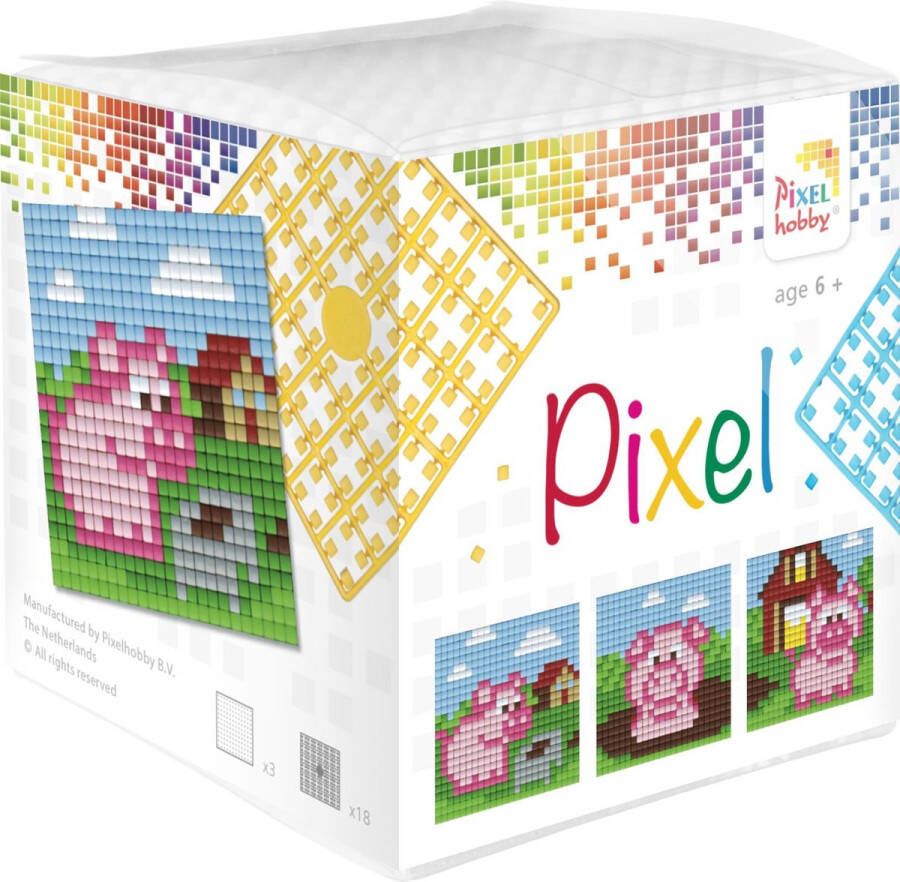 PIXELHOBBY ~Pixel mosaic set (3xbasisplaat & 18 matjes) Biggetjes
