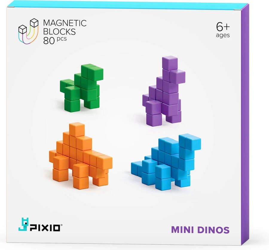 PIXIO Magnetic Blocks Design Series -Mini Dinos 4 kleuren 80 blokken