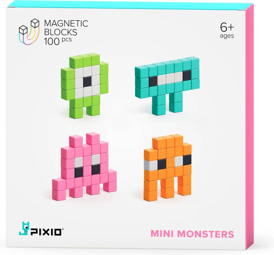 PIXIO Magnetic Blocks Design Series -Mini Monsters 6 Kleuren 100 blokken