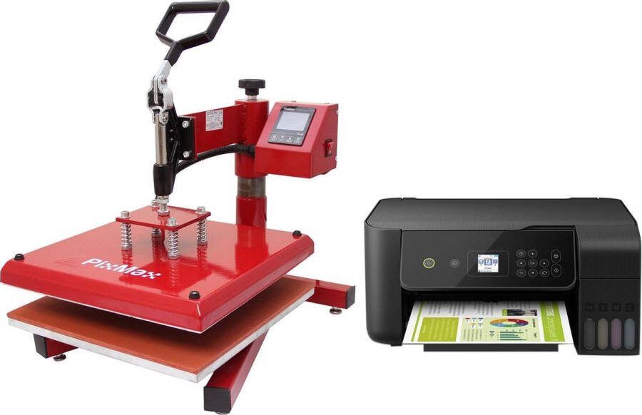 PixMax Bundel: 38x38 cm Swing hitte pers + sublimatie printer transferpers bedrukking bedrukken