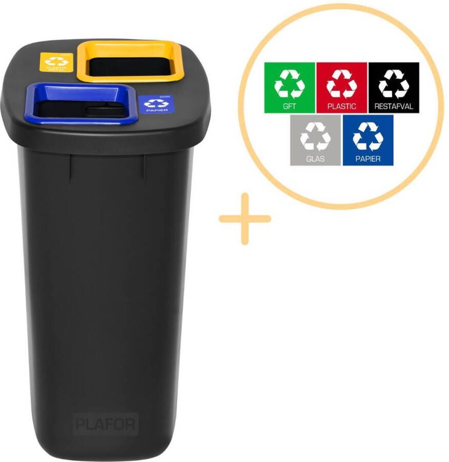 Plafor Duo Bin Prullenbak voor afvalscheiding 90L – Zwart Met 5 Gratis Stickers – Recycle – Afvalbak Vuilnisbak – Afvalemmer – Afvalscheiding – Vuilnisemmer – Sorteerafvalemmer – Recycling – Hygiënisch Kantoor – Keuken