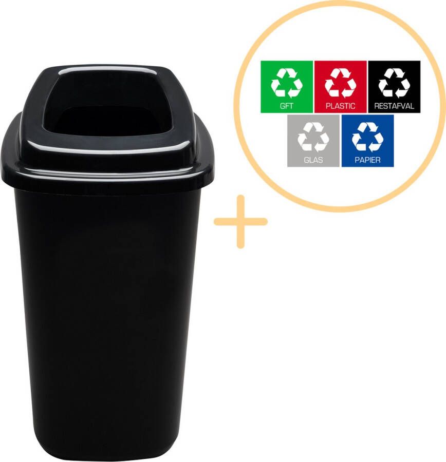 Plafor Sort Bin Prullenbak voor afvalscheiding 45L – Zwart Inclusief 5-delige Stickerset Afvalbak voor gemakkelijk Afval Scheiden en Recycling Afvalemmer Vuilnisbak voor Huishouden Keuken en Kantoor Afvalbakken Recyclen