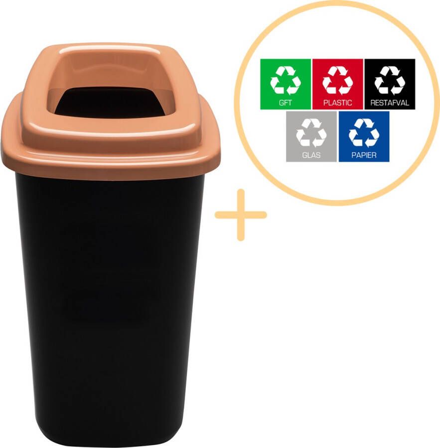 Plafor Sort Bin Prullenbak voor afvalscheiding 45L – Zwart Bruin Inclusief 5-delige Stickerset Afvalbak voor gemakkelijk Afval Scheiden en Recycling Afvalemmer Vuilnisbak voor Huishouden Keuken en Kantoor Afvalbakken Recyclen