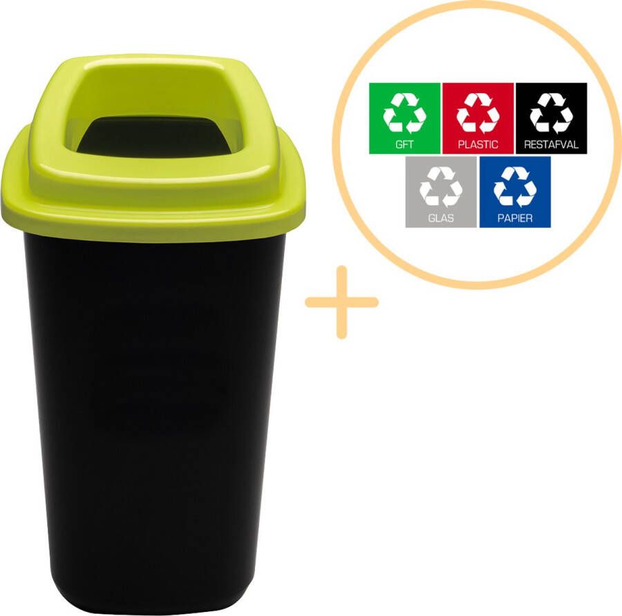 Plafor Sort Bin Prullenbak voor afvalscheiding 45L – Zwart Groen Inclusief 5-delige Stickerset Afvalbak voor gemakkelijk Afval Scheiden en Recycling Afvalemmer Vuilnisbak voor Huishouden Keuken en Kantoor Afvalbakken Recyclen