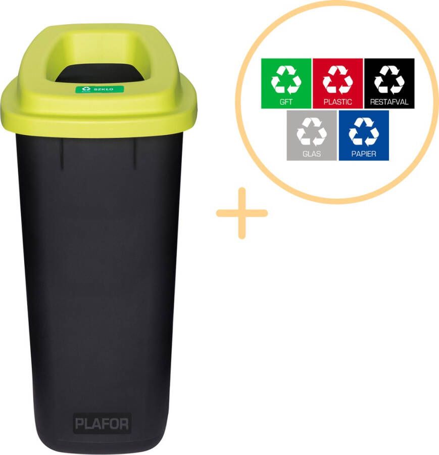 Plafor Sort Bin Prullenbak voor afvalscheiding 90L – Zwart Groen Inclusief 5-delige Stickerset Afvalbak voor gemakkelijk Afval Scheiden en Recycling Afvalemmer Vuilnisbak voor Huishouden Keuken en Kantoor Afvalbakken Recyclen