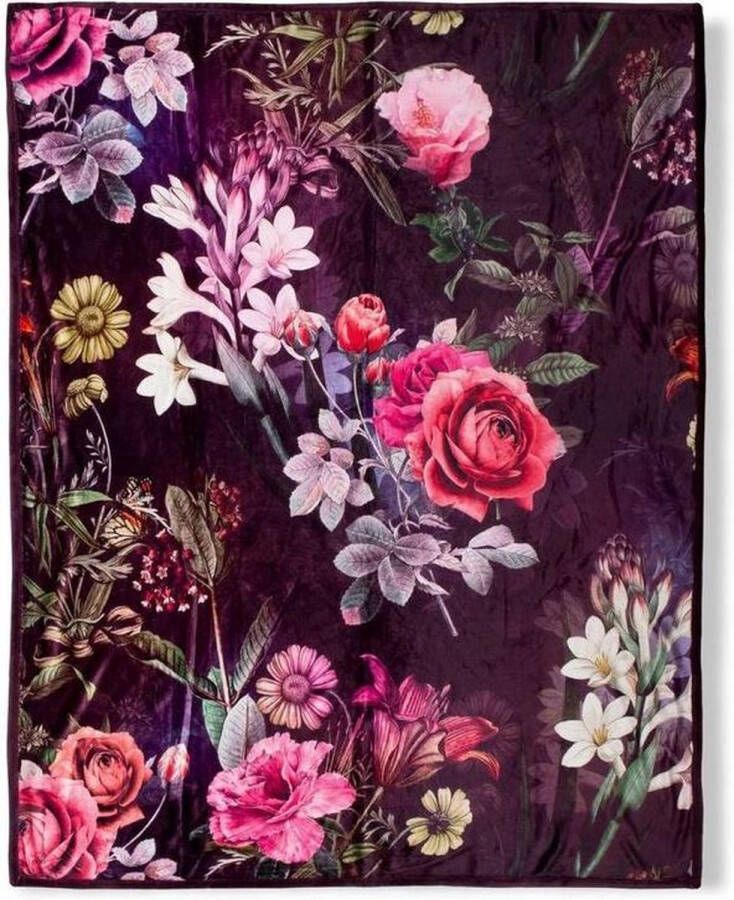 Plaid Heerlijk Zachte En Trendy Flowers Bordeaux | 130x160 | Multifunctioneel (Decoratie Woondeken Of Sprei) | Teddy Stof