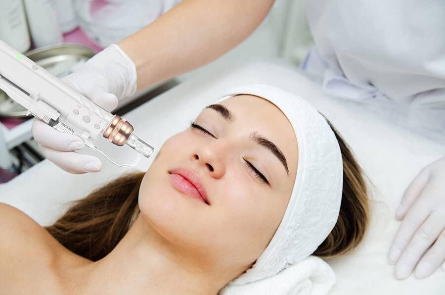 Plamax Nieuwe Ontwerp Elektrische dermarpen draadloos microneedling pen 7 kleuren LED_PDT_licht met 6 sets cartridges wit