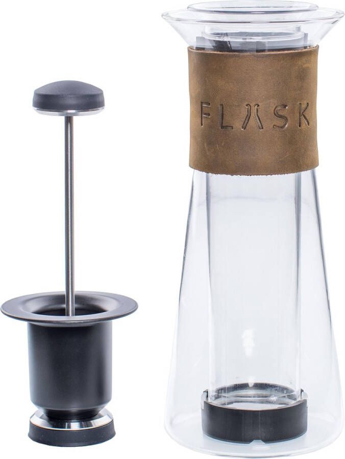 Planetary Design USA FLASK Coffee Press Unique Clear with Leather Cafetière French Press Glas 500ml