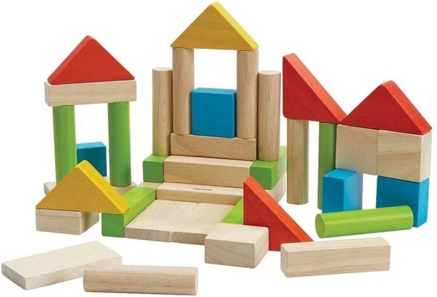 Plantoys Houten Speelgoed Kleurrijk 40 blokken Als stimulans voor creativiteit en verbeelding bevat deze speelset 40 houten blokken in 6 verschillende vormen. Ontdek alle unieke manieren waarop je vrij kunt spelen met de Unit Blocks! Gesch