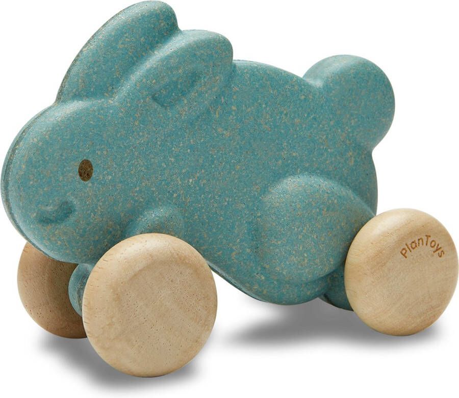 Plantoys Plan Toys houten konijn op wielen blauw