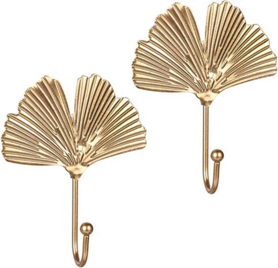 Planttools Set van 2 gouden wandhaken in de vorm van kleine bladeren | Wandhaken bladeren | Kapstokhaken goudkleurig | Metalen wandhaak