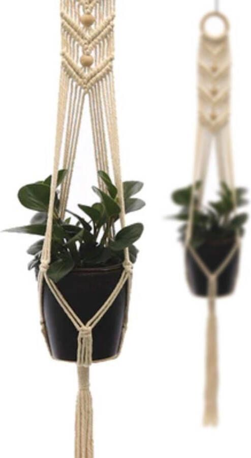 Planttools Trendy plantenhanger naturel touw met houten ring 95 cm | 100% katoen en handmade | Voor binnen en buiten | Planthouder bloempothouder hangplant